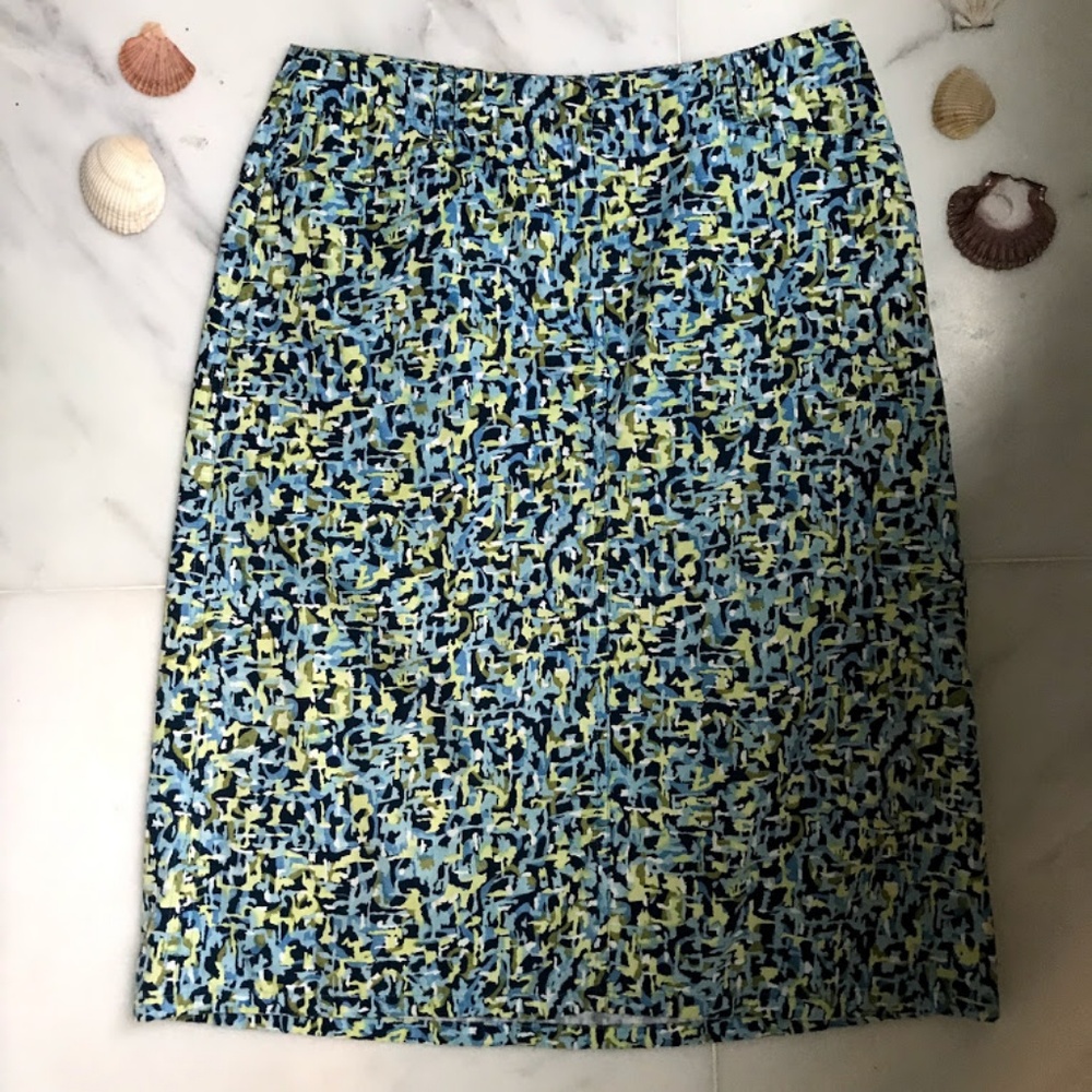 {Talbots} Turquoise Digital Print Pencil Skirt